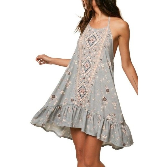 O'Neill Sonoma boho western jersey knit ribbed ruffle hem Halter Dress M L XL - Picture 2 of 13